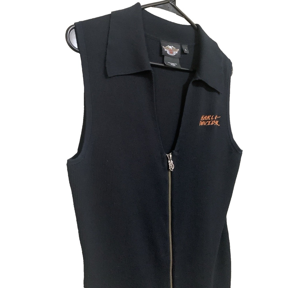 Harley Davidson Vest Women's XL Full Zip Sleeveless Sweater V Neck Black - Picture 3 of 16
